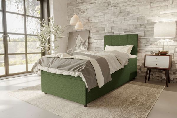 99rooms Kira Mini Boxspringbett Strukturstoff NEVE Grün 120x200 cm