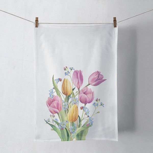 Ambiente Luxury Paper Products Geschirrtuch, Küchentuch Baumwolle 50x70cm mit Tulpen & Vergissmeinnicht Motiv