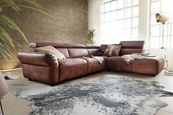 KAWOLA Sofa RISO Ecksofa mit motorischer Sitztiefenverstellung Leder braun Recamiere rechts 81 x 240 x 263 cm