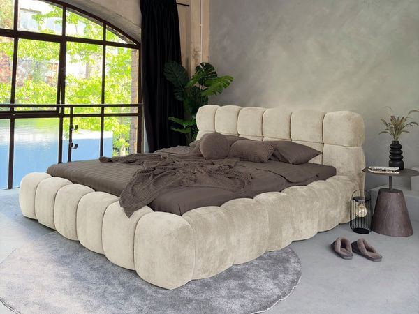 Compleo Polsterbett Cloud Bett, Bett mit gepolstertem Kopfteil ELVA (Chenille-Stoff), Schlafzimmer Bett modern, Doppelbett gepolstert, Wolkenbett