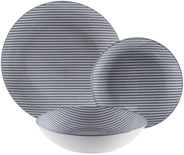 Versa Geschirrset 18-teilig, gestreift, Modern Style, 3 x 26,5 x 26,5 cm, Porzellan, Blau