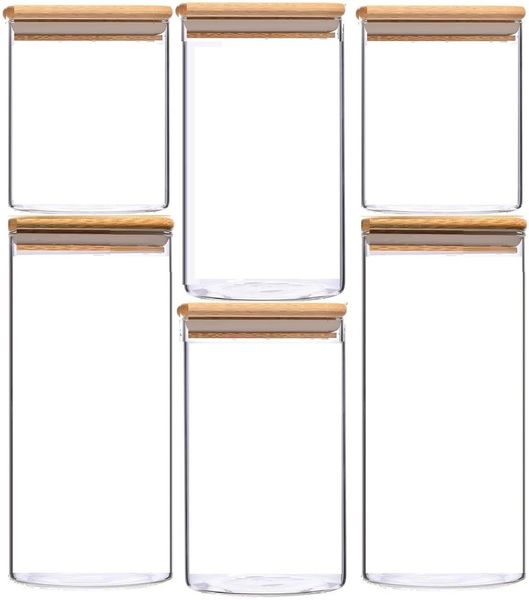 6-teiliges Glas Vorratsdosen-Set mit Bambusdeckel – Stilvoll & Luftdicht