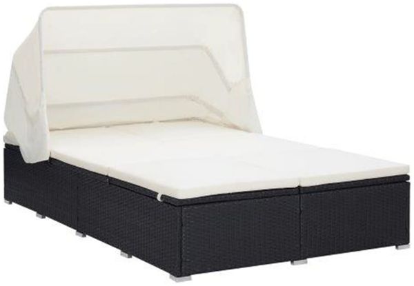 DESIGN IN 2-Personen-Sonnenliege mit Auflage Poly Rattan Schwarz