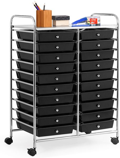 Rollwagen mit Schubladen Rollcontainer Badrollwagen Badtrolley Badregal Schwarz