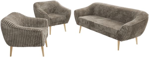 Wohnzimmerset PIRS 1-1-3, Skandinavisches 3-Sitzer Sofa mit Sesseln, Sofa mit Wellenfederung, Buche Füße, Skandinavisches Möbelset - Hellbraun Cord Bild 8