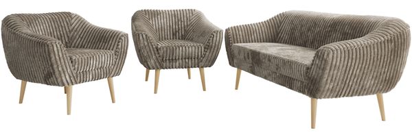 Wohnzimmerset PIRS 1-1-3, Skandinavisches 3-Sitzer Sofa mit Sesseln, Sofa mit Wellenfederung, Buche Füße, Skandinavisches Möbelset - Hellbraun Cord Bild 7