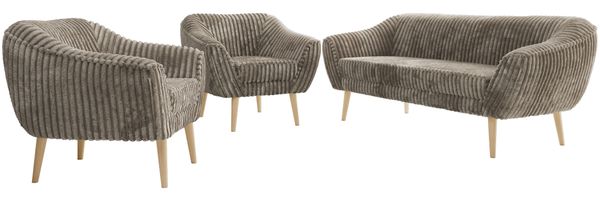 Wohnzimmerset PIRS 1-1-3, Skandinavisches 3-Sitzer Sofa mit Sesseln, Sofa mit Wellenfederung, Buche Füße, Skandinavisches Möbelset - Hellbraun Cord Bild 6