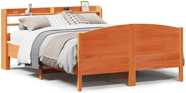 vidaXL Massivholzbett ohne Matratze Wachsbraun 135x190 cm Kiefernholz 3306977