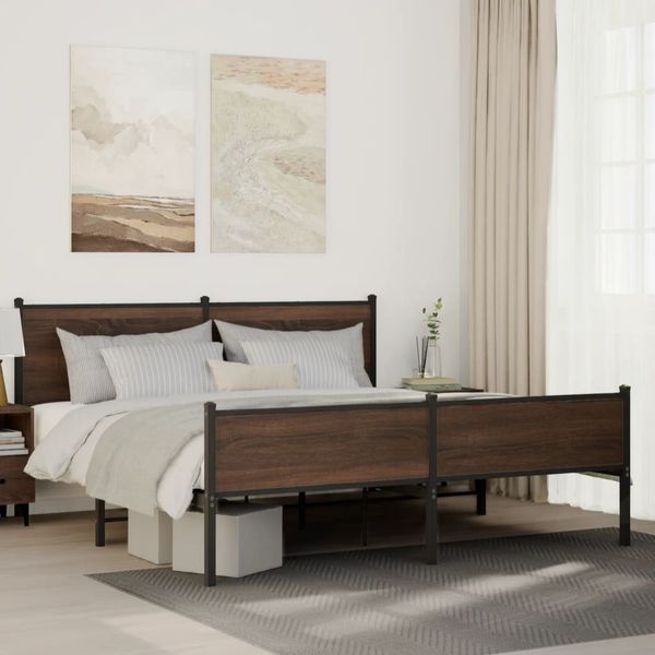 vidaXL Metallbett ohne Matratze Braun Eichen-Optik 180x200 cm 3301415