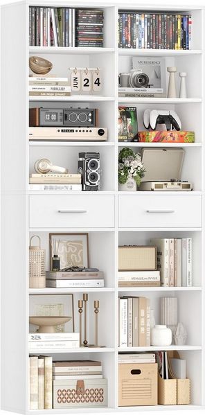 HOMECHO Bücherregal, 185,5 cm hoch Standregal mit 8 Ebenen und 2 Schubladen