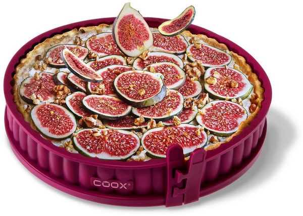 coox Quicheform Quicheform 26 cm mit Glasboden Silikon Tarteform dunkelrot, (Stück 1-tlg), Hitzebeständig bis 230°C und kälteresistent bis -40°C