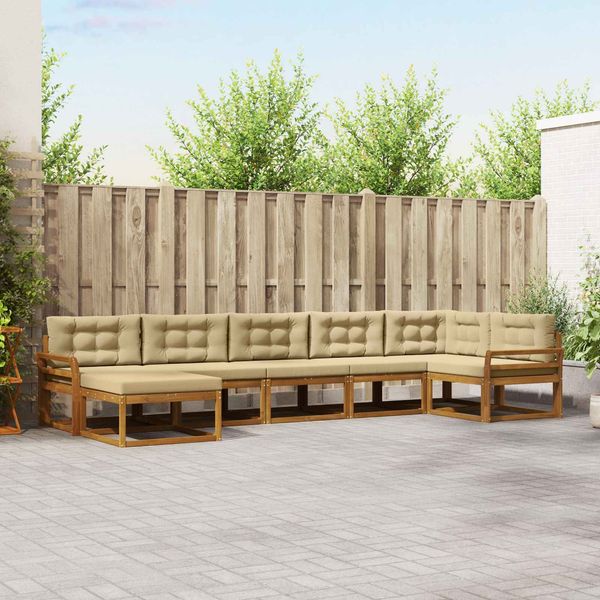 vidaXL Outdoor-Sofagarnitur mit Kissen 7 pcs Natur und Beige 3367896