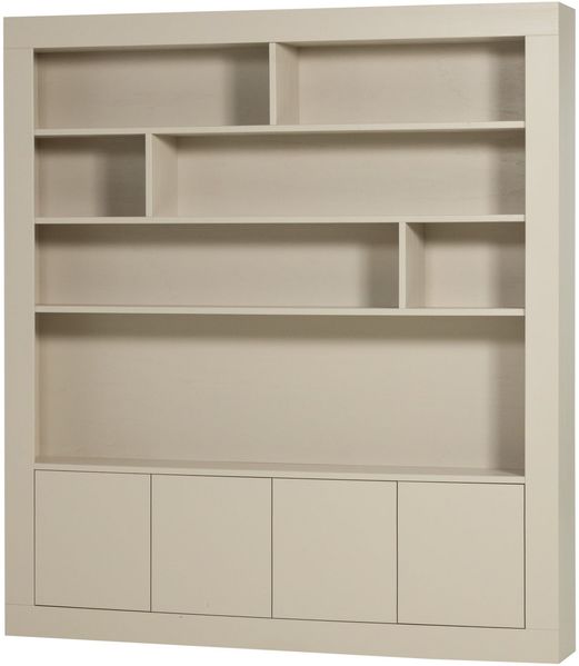 Schrank Wallcover aus FSC-Kiefer, modern mit Push to Open, hellgrau, viel Stauraum, 210 cm