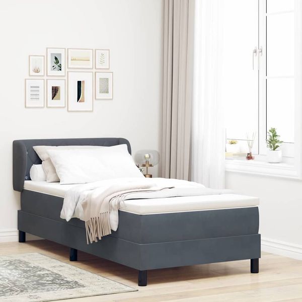 vidaXL Boxspringbett mit Matratze Dunkelgrau 100 x 200 cm Samt 3340323