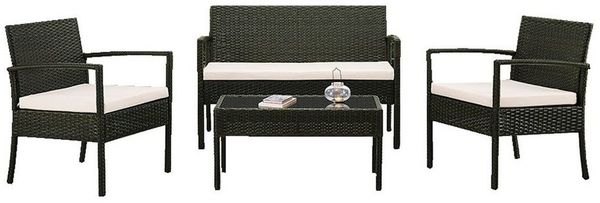 HTI-Living Garten-Essgruppe Outdoor Möbel Sitzgruppe aus Rattan, (Set, 4-tlg, 1x 2-Sitzer, 2x Stühle, 1x Tisch, inkl. Auflagen), Loungemöbel Gartenmöbel Terrassenmöbel