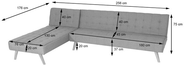 Ecksofa HWC-K38, Sofa Klappsofa, Liegefläche links/rechts, Stoff/Textil Massivholz MVG zertifiziert 256cm ~ hellgrau Bild 3
