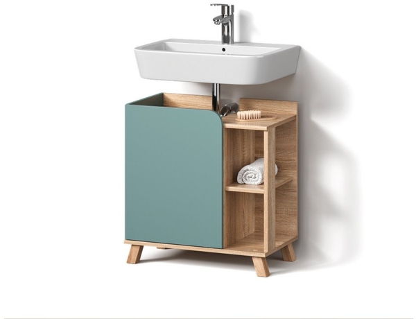 Livinity® Waschbeckenunterschrank Marano, Blau-Grau/Sonoma, 60 x 65 cm mit Tür und offenen Fächern