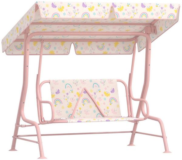 AIYAPLAY Hollywoodschaukel Kinderschaukel mit verstellbarem Sonnendach, Sicherheitsgurt, 2-Sitzer, verstellbarer Sonnenschutz, Gartenschaukel für 3-6 Jahre Kinder, 1 tlg, für 3-6 Jahre Kinder, Rosa 110 x 74 x 113 cm