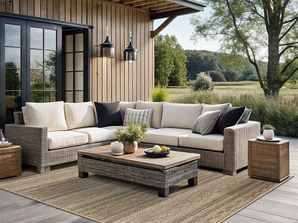 Dekowe Teppich Joy Barbados beig, rechteckig, Höhe: 10 mm, meliert, gestreift, Rauten, mit Bordüre, In- und Outdoor geeignet