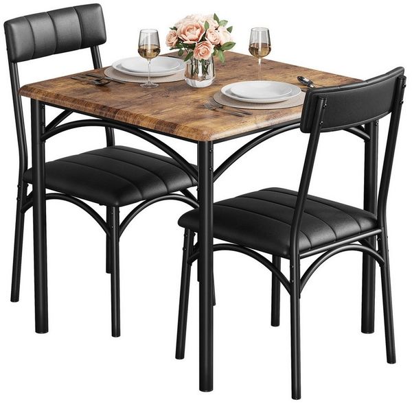 GarveeMore Essgruppe Ktichen Tisch mit 2 Stühlen für Küche & Esszimmer, Kompaktes Esszimmer-Set für kleine Räume(mit 2 Weiches Kissen Stühlen)