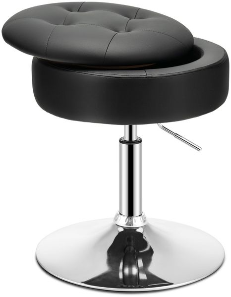 Schminkhocker mit Stauraum um 360° Drehbarer Hocker aus Kunstleder Schwarz