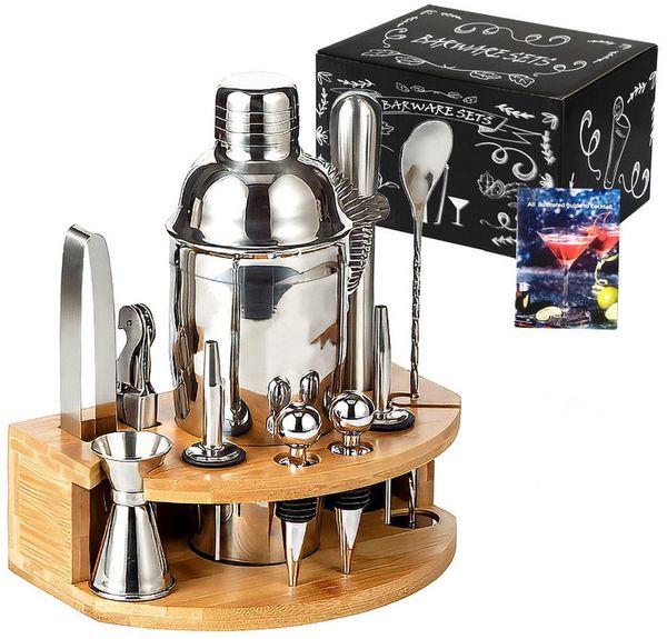 GLIESE Cocktail-Set Edelstahl Cocktail Shaker Set 12-teiliges mit Bar Zubehör, (12-tlg, Cocktail Shaker Setz), 750ml, mit Bambus-Ständer