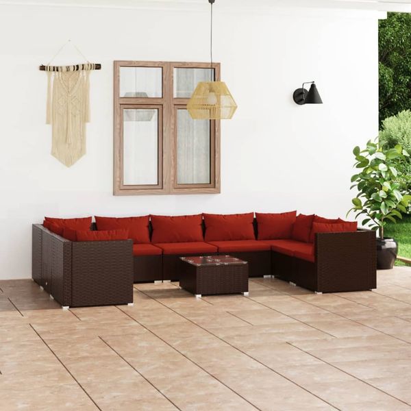 vidaXL 10-tlg. Garten-Lounge-Set mit Kissen Poly Rattan Braun 3101979