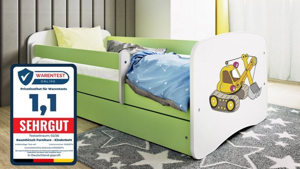 Raumhirsch Furniture Kinderbett 70x140, 80x160, 80x180 cm - Komplettset mit Matratze & Schublade (Bett für Mädchen, Einzelbett für Kinder von 2-12 Jahren, Rausfallschutz und Lattenrost), verschiedene Farben & Designs