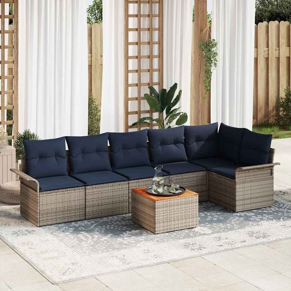 vidaXL Gartensofa-set 7 pcs Grau und Marineblau Poly-Rattan 3356008