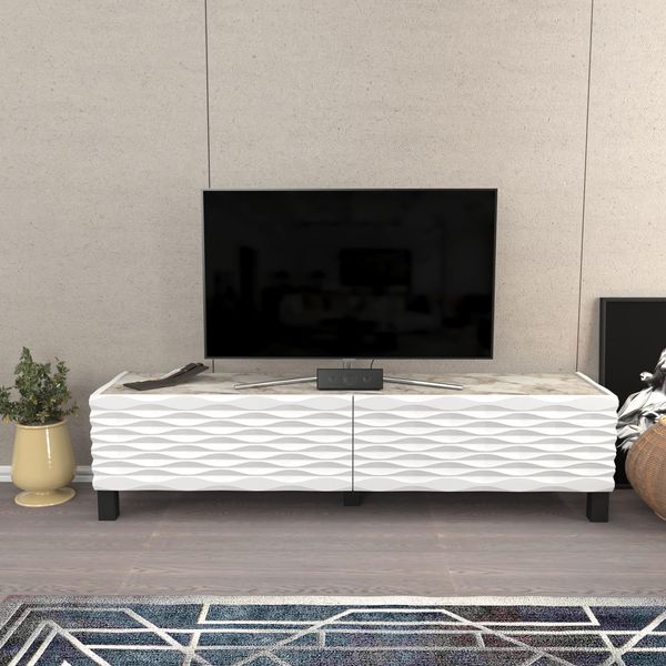 Hanah Home Traditional White TV Stand, 149.2 cm Wide, 35 cm Deep, 38 cm High | 100% Melamine Coated Particle Board, 18 mm Thick | Elegant & Functional Design