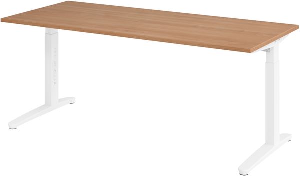 bümö manuell höhenverstellbarer Schreibtisch 180x80 in Nussbaum, Gestell in weiß - PC Tisch höhenverstellbar & groß, höhenverstellbarer Tisch Büro, großer Computertisch verstellbar, X19-N-WW