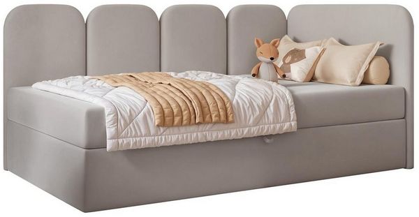 Compleo Boxspringbett Jugendbett DREAMY, Polsterbett mit Bettkasten, 80/90/100/120x200, Kopfteil links oder rechts, Boucle oder Velvet