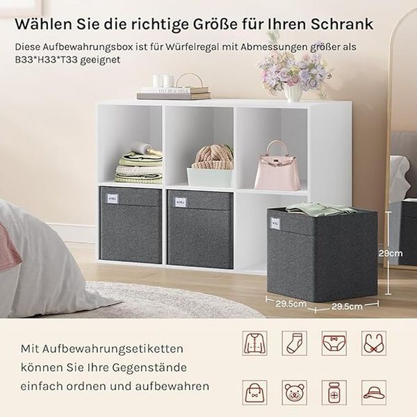 Woltu Aufbewahrungsbox (3 St), mit Griffen, Stoffbox Aufbewahrung, Regal Einsatz, Dunkelgrau