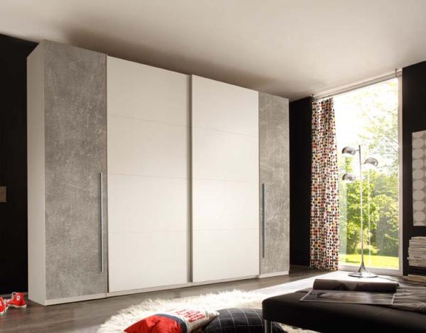 Kleiderschrank >Ketty< in Weiß / Beton - 270x225x61cm (BxHxT)