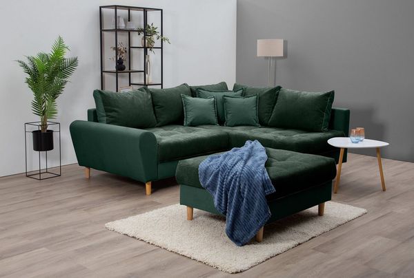 Home affaire Ecksofa Rice L-Form, Set, mit Bonnellfederkern, Hocker & Kissen, Ottomane beidseitig montierbar