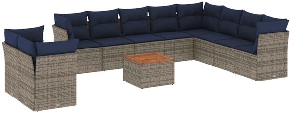 vidaXL 11-tlg. Garten-Sofagarnitur mit Kissen Grau Poly Rattan 3256054