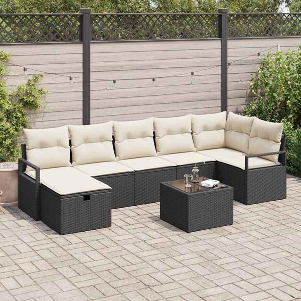 vidaXL Sofa Set mit Kissen 8 pcs Schwarz und Creme Poly-Rattan 3359206