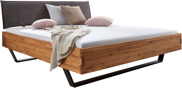 Bett >BE-0573< in braun aus Wildeiche massiv geölt - 205x95x213cm (BxHxT)