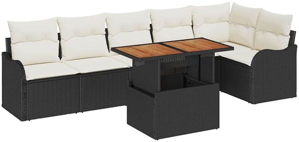 vidaXL Garten-Sofa-Set mit Kissen 7 pcs Schwarz und Creme 3349466 Bild 2