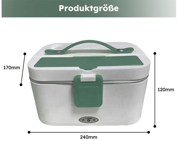 MOPUEA Elektrische Lunchbox 3 in 1 Elektrische Lunchbox Brotdose schnelles Erhitzen von Speisen, (1,8 L Großes Fassungsvermögen, mit Löffel und Gabeln, Tragetasche und Reinigungstuch), aus Edelstahl für Zuhause Auto, Design mit zwei Fächern