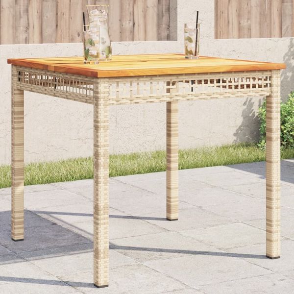 Gartentisch, Balkontisch, Küchentisch Beige 80 x 80 x 75 cm Poly Rattan Akazienholz