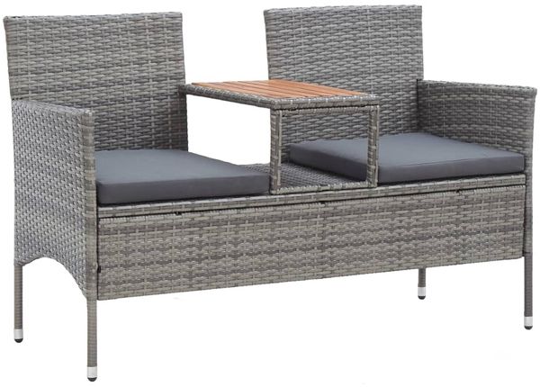 vidaXL 2-Sitzer-Gartenbank mit Teetisch 143 cm Poly Rattan Grau 46147