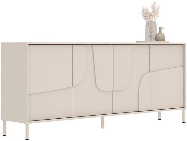 OTTO home Sideboard Stone, 205 cm breit, 4 Türen, Anrichte, Kommode, Stauraumschrank, 3D-Design, Push-to-open, Innenraum großzügig, Füße 14/2 cm wählbar