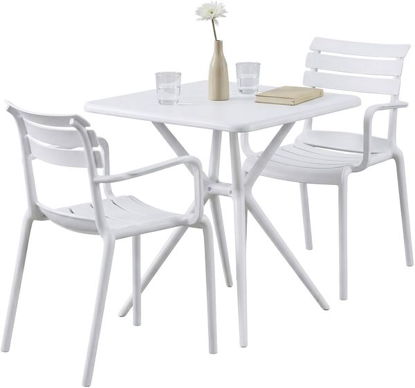 CLP Gartenmöbel-Set Avena mit 2 Stapelstühlen und quadratischen Esstisch 72x72 cm,weiß