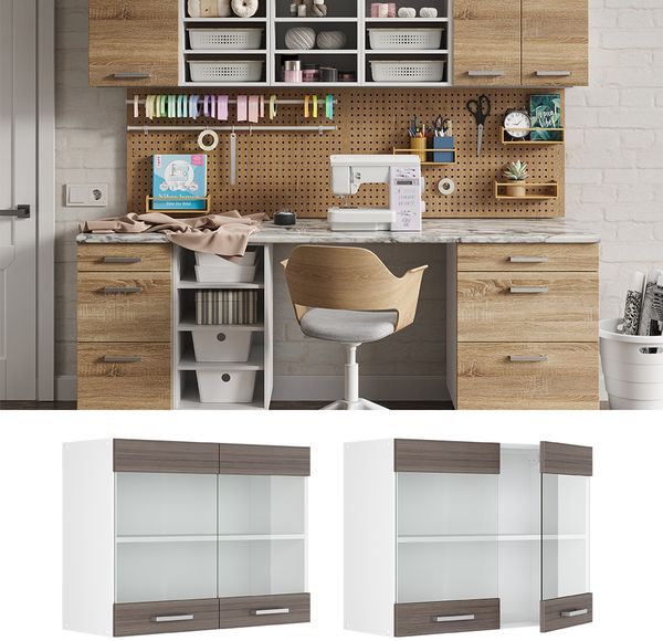 Hängeschrank R-Line Grau 80 cm mit Glastüren Vicco Bild 2