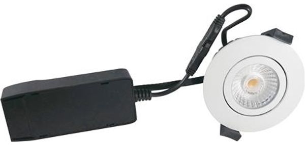 NORDTRONIC Low Profile ECO LED 6W 220-240V 420 Lumen 2700K CRI> 90 Neigungswinkel 36° IP54 Mattweiß Rund