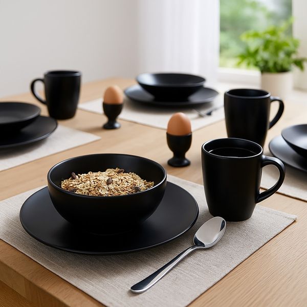 NTK-Collection Frühstücks-Geschirrset Tafelservice für 4 Personen Schwarz (20-tlg), Keramik, Frühstücksset Geschirrset