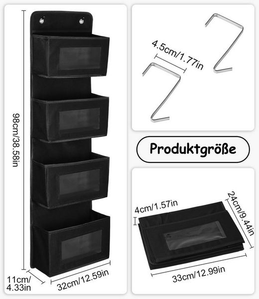SinLaw Hängeaufbewahrung Hängeorganizer Tür mit 4 Fächern, Verdicktem Vliesstoff Hängeregal (1 St), Kommt mit 4 großen Taschen und 2 Metallhaken,hanging shelf wardrobe