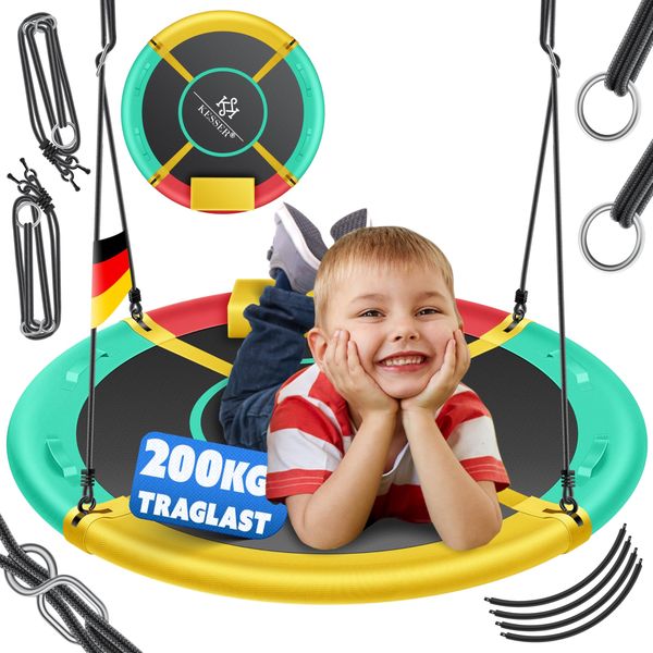 KESSER® Nestschaukel Tellerschaukel Hängeschaukel Rundschaukel Schaukel verstellbar Garten-Schaukel Kinderschaukel Indoor - Outdoor-Schaukel für Kinder & Erwachsene Mehrfarbig, 60cm