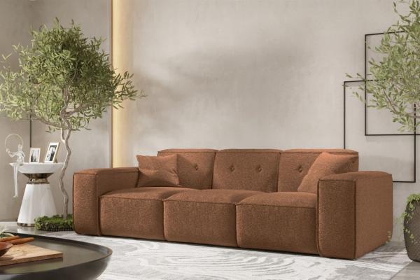 Sofa Designersofa CESINA 3-Sitzer in Stoff Ascot Bukla Rostbraun